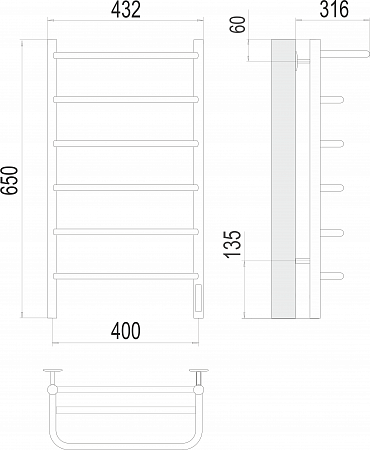 Полка П6 400х650 Электро (quick touch) Полотенцесушитель  TERMINUS Братск - фото 3
