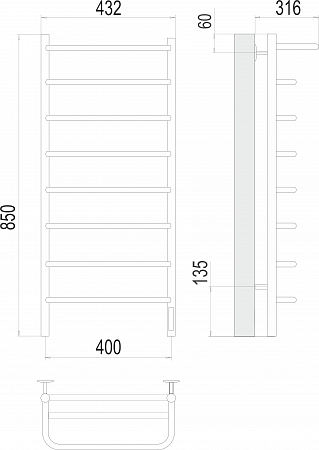 Полка П8 400х850 Электро (quick touch) Полотенцесушитель  TERMINUS Братск - фото 3
