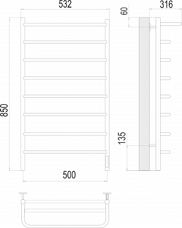 Полка П8 500х850 Электро (quick touch) Полотенцесушитель  TERMINUS Братск - фото 3