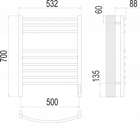 Классик П9 500х700 электро (sensor quick touch)  Полотенцесушитель TERMINUS Братск - фото 3