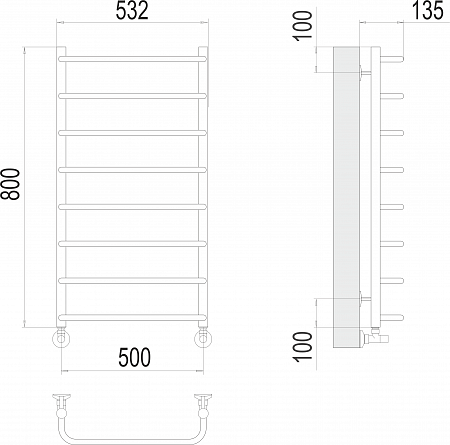 Стандарт П8 500х800  Полотенцесушитель  TERMINUS Братск - фото 3