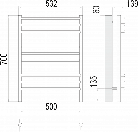 Прато П9 500х700 электро (sensor quick touch) Полотенцесушитель  TERMINUS Братск - фото 3