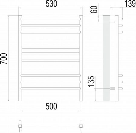 Соренто П9 500х700 электро (sensor quick touch) Полотенцесушитель  TERMINUS Братск - фото 3