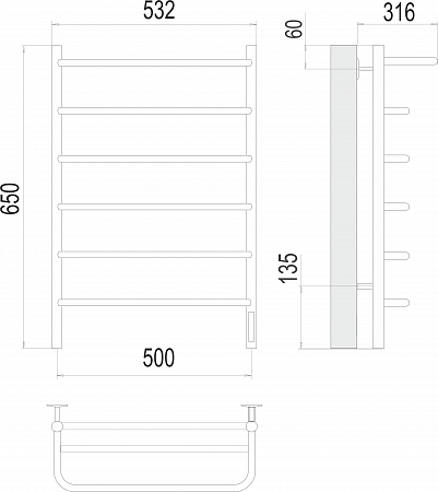 Полка П6 500х650 Электро (quick touch) Полотенцесушитель  TERMINUS Братск - фото 3